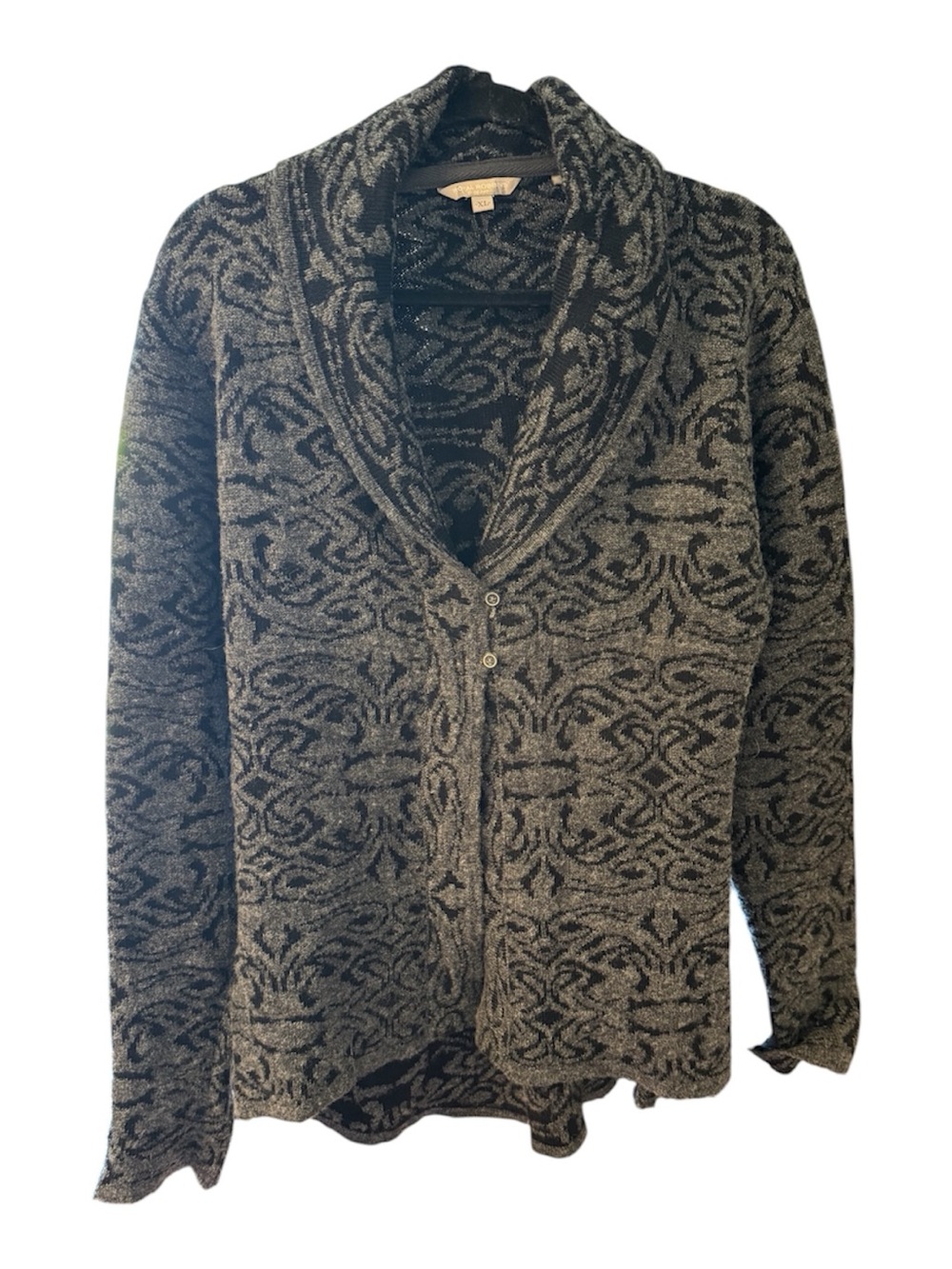 Royal Robbins Black and Gray Patterned Shawl Collar Cardigan
